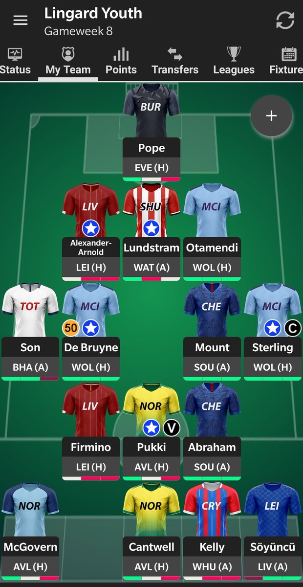 WGTA_FPL's tweet image. May as well say this is the #FPL team for GW8
Cantwell's time to shine off bench for KdB, or if he's crocked too then a Kelly masterclass or even a Farquaad Fury🤞 #deepbench
In good shape so banking FT unless Pep rules KdB out for games post IB (Mahrez 🤔), but may roll even so!