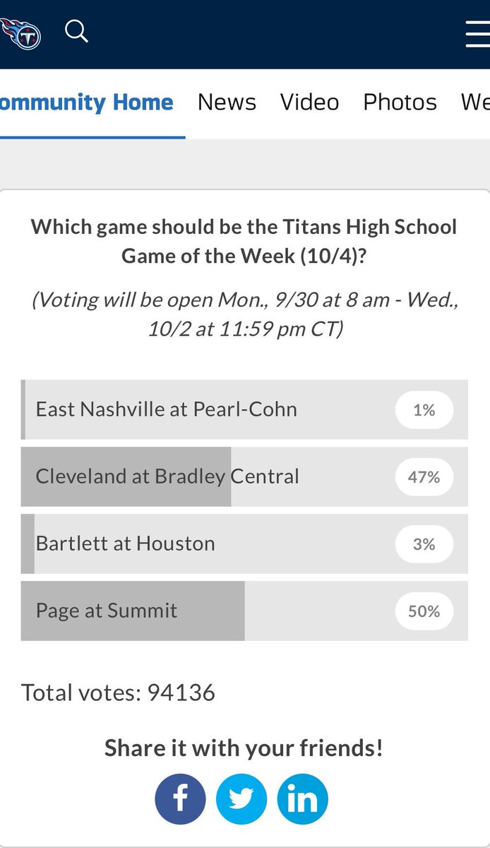 PHSTeam2019's tweet photo. Congrats to @pagefootball for winning the Titans High School Game of the Week! 🏈 Now go beat those Summit Spartans Friday night and get that $1000! 💰 https://t.co/41AZ5jbrdp