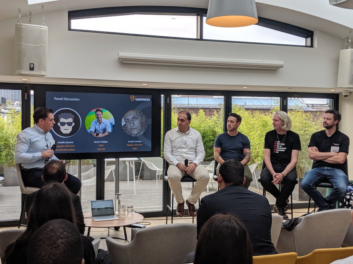 Great session at Secure Code Warrior today at the Leaders in AppSec Breakfast. <a href="/securestep9/">Sam Stepanyan</a> had great views around developer training by gamification, and some good talks from the panel discussion!