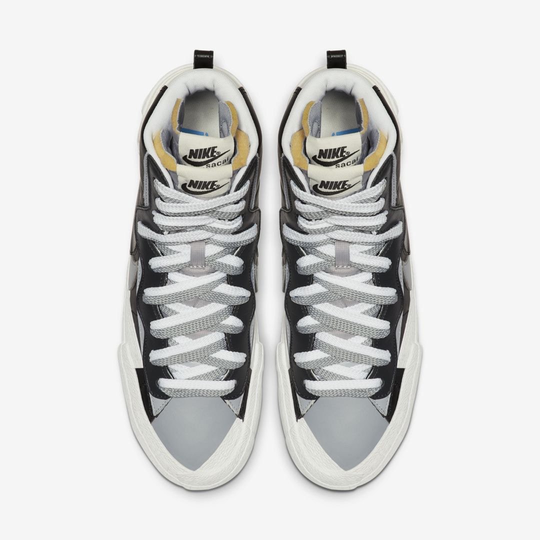 J23app's tweet photo. Sacai x Nike Blazer Mid “Black/Grey” official images https://t.co/Vww7WGbT3a