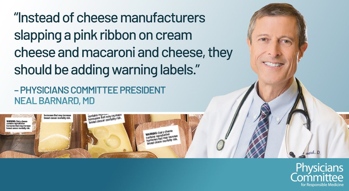 DrNealBarnard's tweet photo. Cheese and other high-fat dairy products are linked to an increased risk for breast cancer. That's why we just filed a petition urging the @US_FDA to require warning labels on cheese. I'm going on Facebook Live in a few minutes to talk about the petition: https://t.co/tiVhwkL3ZA. https://t.co/4LW2UDRpl3