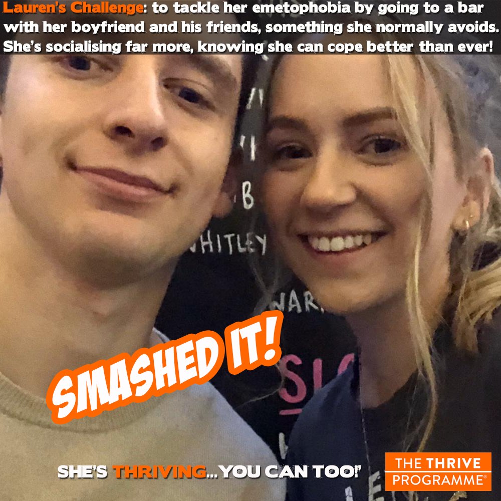 emetophobiacure's tweet photo. Brand new #smashedit challenge from Lauren!! Socialising in bars and restaurants can be challenging for #emetophobia sufferers... But working through #thethriveprogramme she already feels ready to 'say yes' to more things and to cope well! Well done Lauren! #loveyourlife https://t.co/FmDQPCmcFh