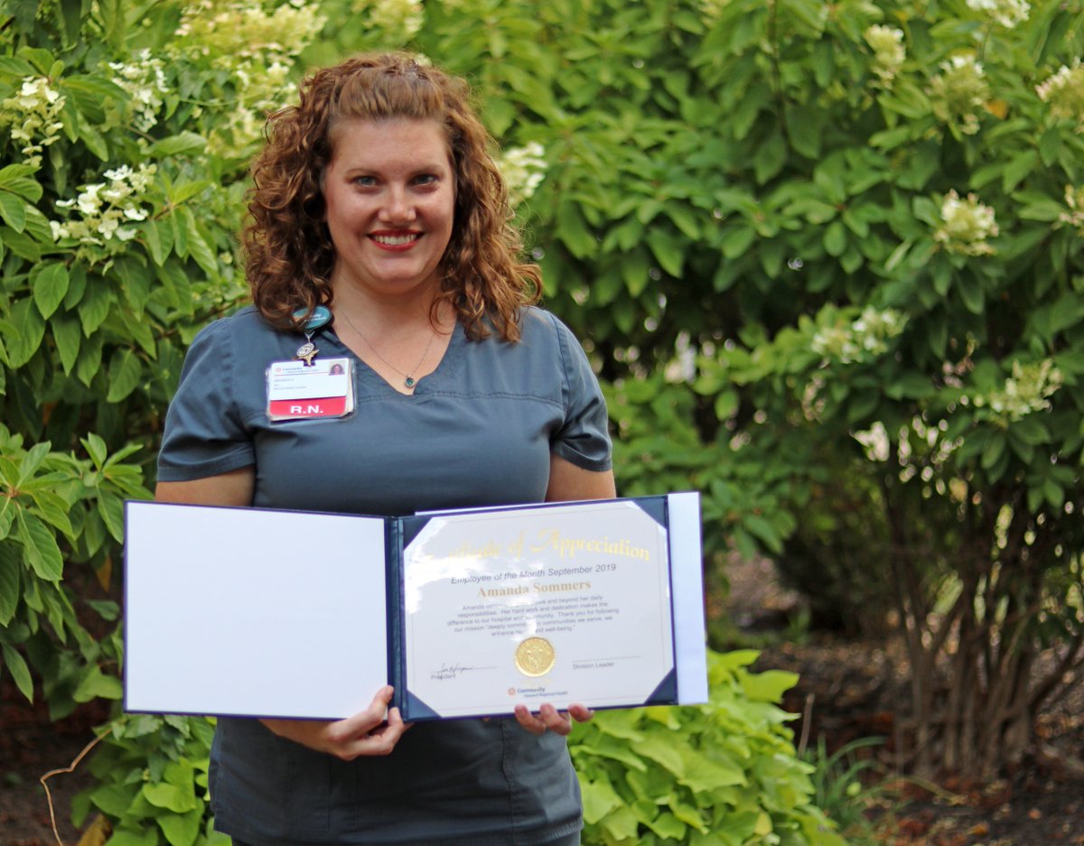 CommunityHoward's tweet photo. Join us in congratulating Amanda Sommers, RN on being named the September Employee of the Month. Amanda works in the Community OBGYN practice. Amanda was nominated for dependability and the leadership she has shown in taking on new initiatives within the office. https://t.co/vIODL5B7FD