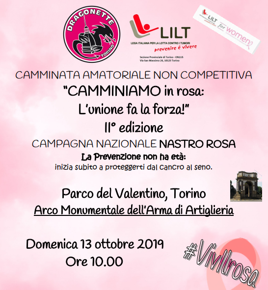 twitorino's tweet photo. Camminiamo in rosa: l'unione fa la forza!
Domenica 13 ottobre, nell'ambito della campagna nazionale "Nastro Rosa" per la prevenzione del cancro al seno, si svolgerà la camminata amatoriale promossa dalla L.I.L.T. e dalla Dragonette O.N.L.U.S. #vivilrosa https://t.co/HEt0hPs83H https://t.co/KlnMutCxwf