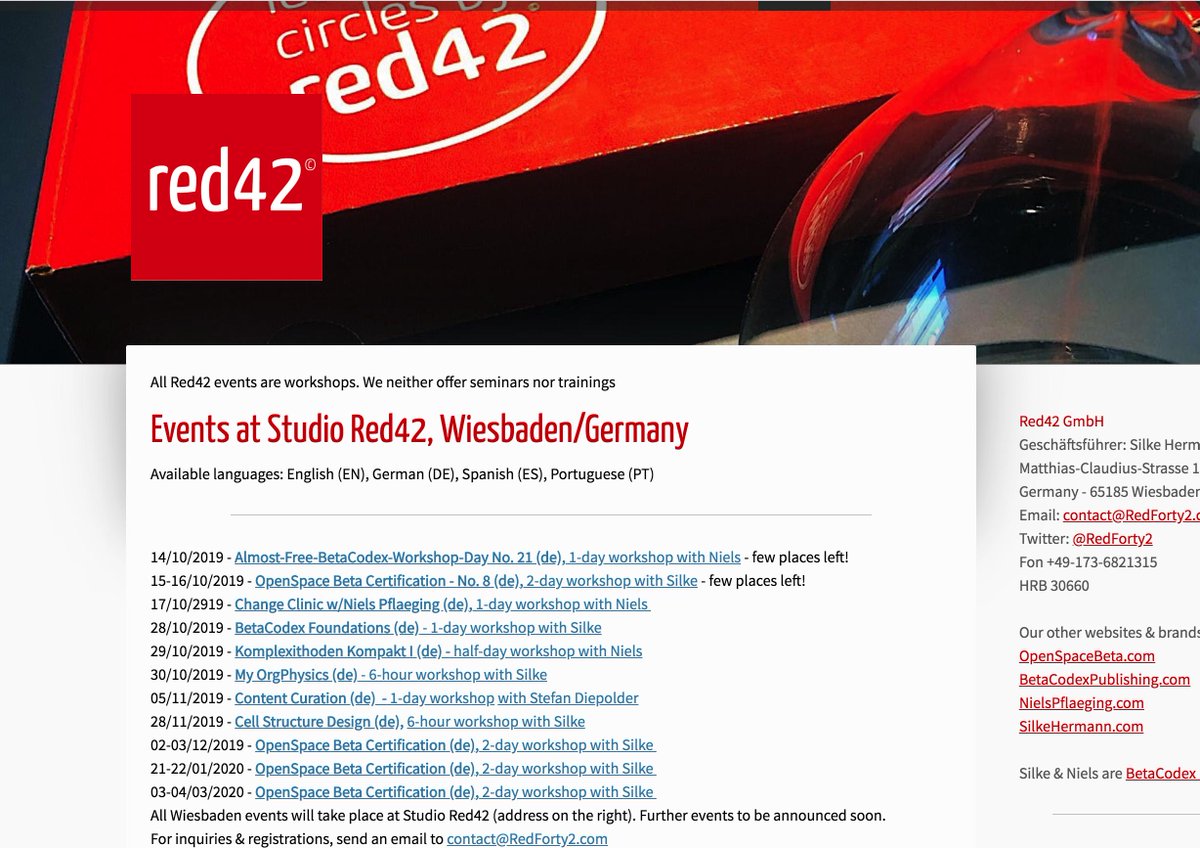 NielsPflaeging's tweet photo. Unsere Workshops der nächsten Wochen im Studio Red42 - jetzt anmelden!
https://t.co/Mbf3mcYWB8
@OpenSpaceBeta #BetaCodex #Zellstrukturdesign @Komplexithoden #OrgPhysics #MyOrgPhysics #FastUmsonstTag #ChangeClinic #ContentCuration https://t.co/s1lAJqyF02