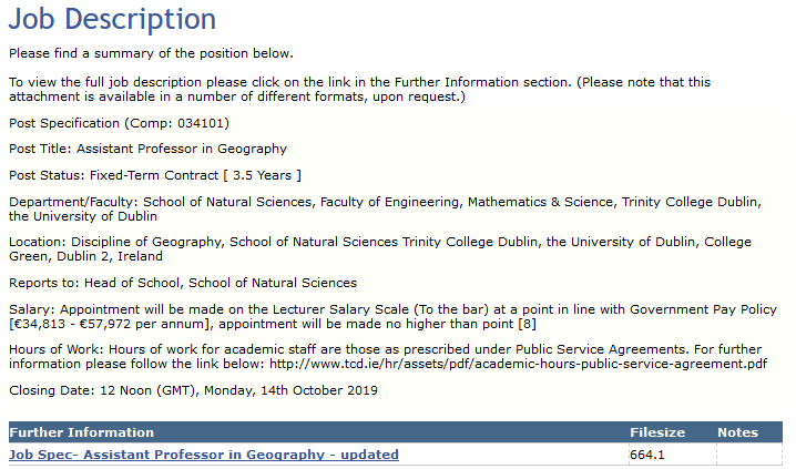 TCD_Geography's tweet photo. We may be saying a not-really-bye-but-unlikely-to-run-in-to-you-in-the-kitchen-as-often to @PBresnihan , but we're excited to hire an Assistant Prof. in Geography interested in environmental governance on a Fixed-Term Contract [3.5 Years]. Deadline 12pm, 14th October. https://t.co/0d5v6xA8n2