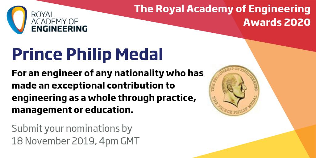 RAEngGlobal's tweet photo. And the nominees are... you can decide! We're now accepting nominations for the #RAEngAward Prince Philip Medal, to celebrate and demonstrate the relevance of international engineering to society today. Submit your nominations now: https://t.co/QHHkm6yqIt https://t.co/6hDglrtwmV