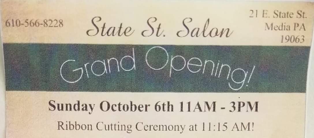 visitmediapa's tweet photo. Grand Opening of State St. Salon (formerly Media Hair Stop) at 21 E State St, Sunday October 6, 11am - 3pm. #MediaStyle #ShopMedia https://t.co/k1SzXO36lZ