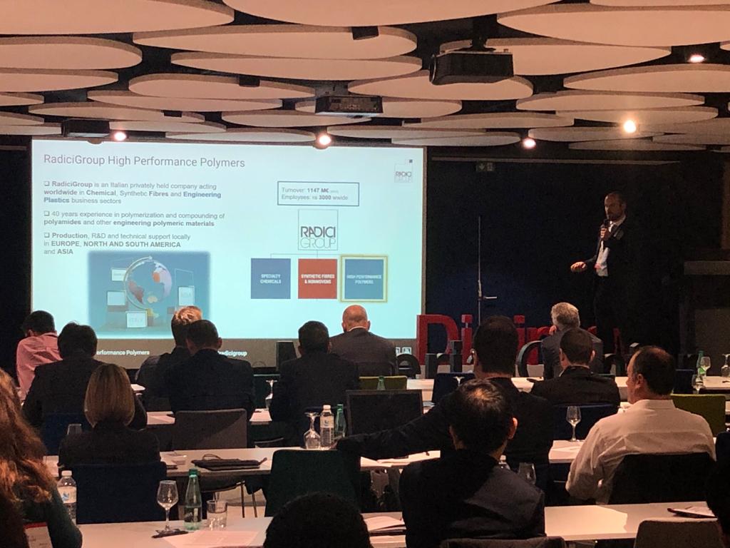 RadiciGroup's tweet photo. At #Digimat & #MaterialCenter Users' meeting - #ICME Conference 2019, Carlo Grassini, #CAE Project Leader at #RadiciGroup #HighPerformancePolymers, talks about anisotropic modeling of creep/stress relaxation of PA66 GF50 for an #automotive safety component https://t.co/3qP2TepjQ3