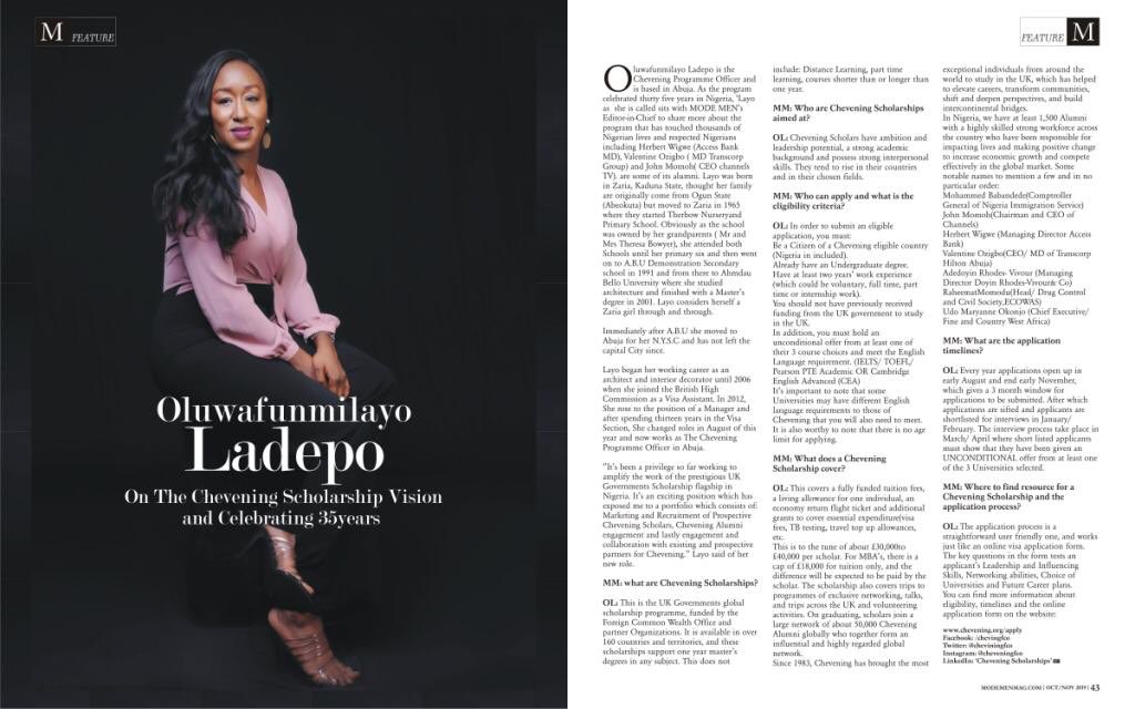 layoladepo1's tweet photo. All you need to know about #Chevening scholarships in this Independence #ModeMen Issue. Do get a copy.😊 https://t.co/wNOYd03ZZ1