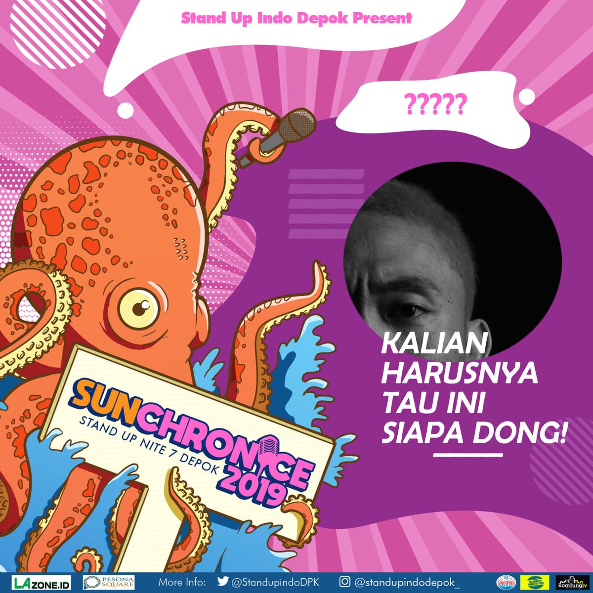 StandupindoDPK's tweet photo. KALIAN HARUSNYA TAU INI SIAPA DONG!✨

INI DIA SEDIKIT BOCORAN SALAH SATU GUEST STAR KITA YANG ADA DI PHASE 3! Udah tau siapa dong? Yakin masih blm mau beli tiket #SUNCHRONICE2019 ?
Mari segera amankan tiket kalian sekarang juga sebelum kehabisan!

PHASE 3 SOON TO BE ANNOUNCED 🔥 https://t.co/JcUxvYnXrM