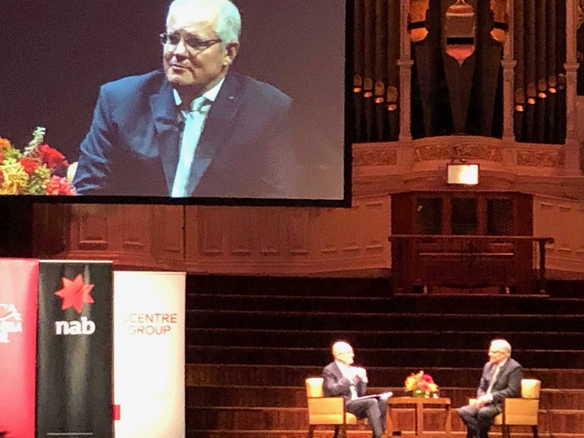 PeterBClark's tweet photo. A packed house in the beautiful Sydney Town Hall for the Prime Minister  ⁦@ScottMorrisonMP⁩ at 2019 Lowy Lecture &amp; Dinner. Encouraging to hear that Australia will more actively engage in global standard setting! A superbly organised event by ⁦@LowyInstitute ⁦⁦ https://t.co/dvzEmSPYv8