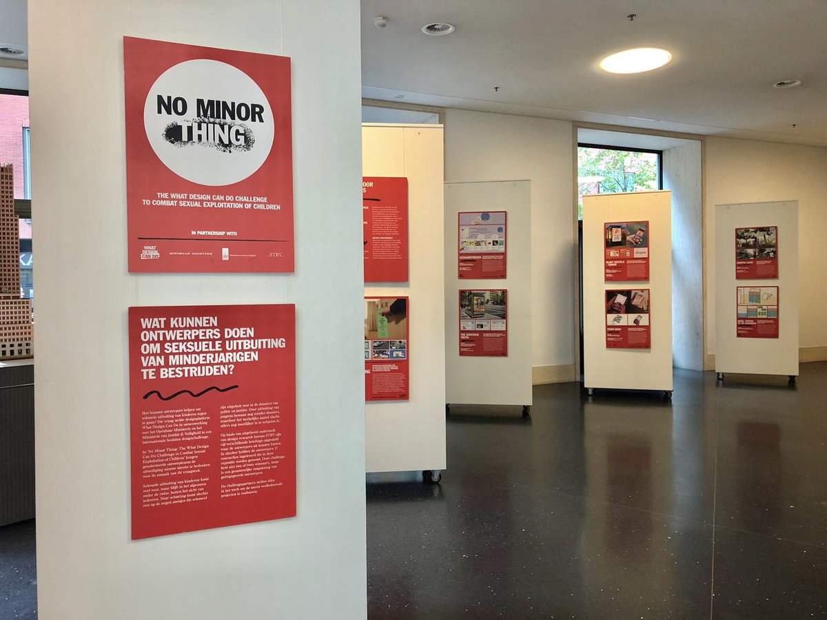 Het_OM_College's tweet image. Vanmiddag de expositie “no minor thing” geopend in het atrium van @ministerieJenV. Indrukwekkend om te zien dat andere disciplines, zoals ontwerpers, waardevolle ideeën hebben als het gaat om de aanpak van seksuele uitbuiting van minderjarigen. #whatdesigncando
