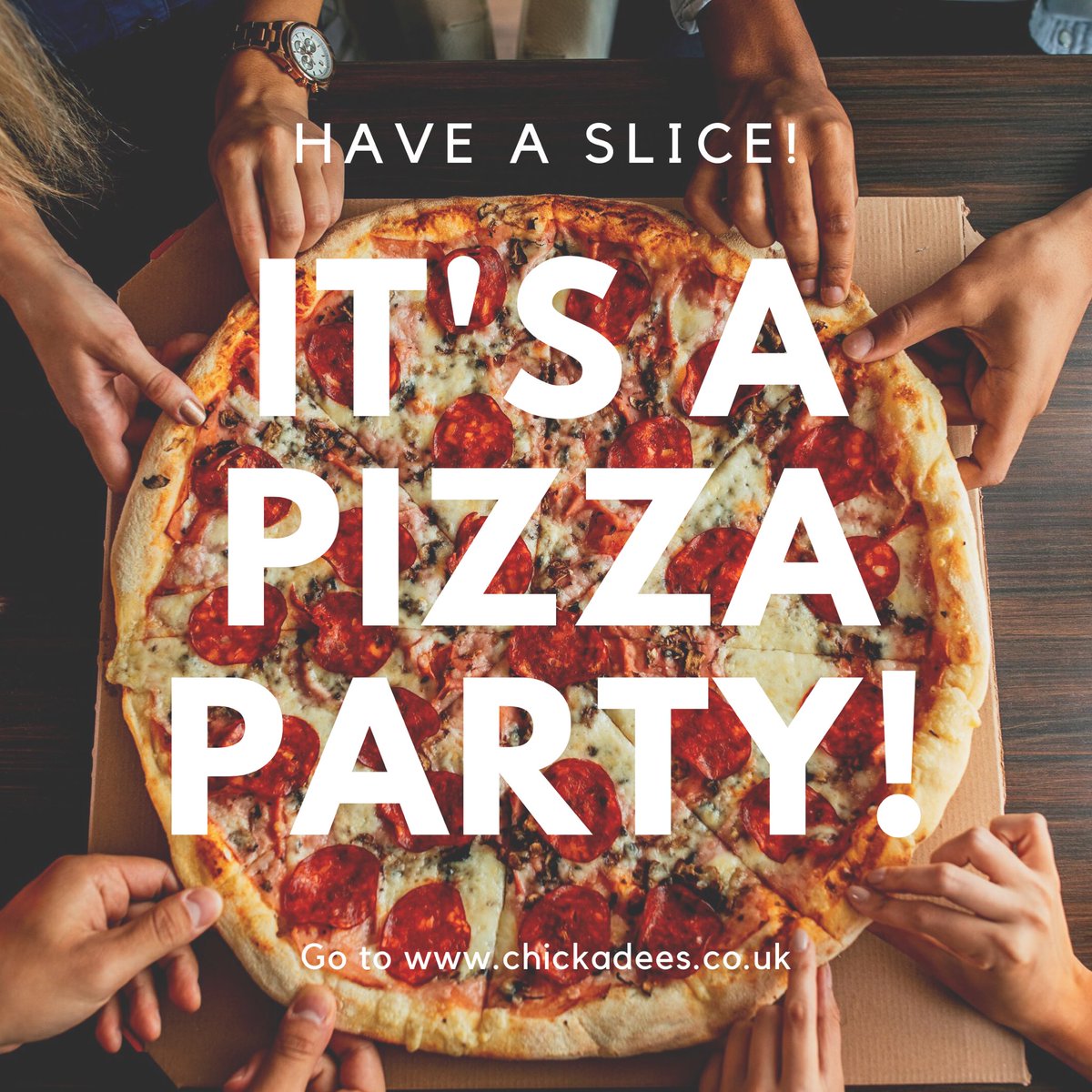 Chickadees1's tweet photo. Pizza party tonight!?

Join us on 25-27 Wilmslow Road, 
SK8 1DW , for a delicious pizza 🍕 today !

A slice is always nice, but it’s better when friends are around!
Why not share Mexican with pals or have a Chicken Tikka at your house tonight with Chickadees ?

🍕🍕🍕🍕🍕 https://t.co/lGA8us7Fey