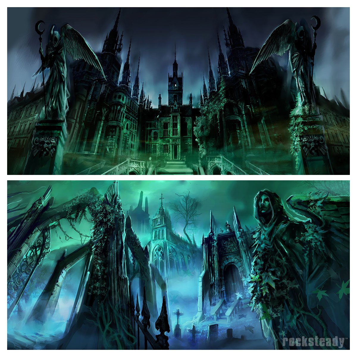 The chilling Concept of the grounds of the Asylum created for Batman: Arkha...