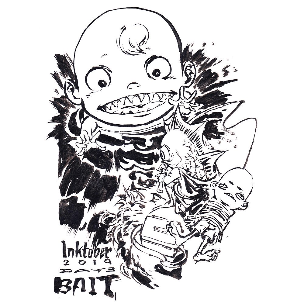 #inktober2019 【DAY03:: #BAIT】
原本有想到一些更誇張或更過分的梗,但最後還是決定畫一個比較無害的點子xD 
Intially I had some ideas that might be over or Controversial, therefore I decided to draw a safer idea in the end : q 