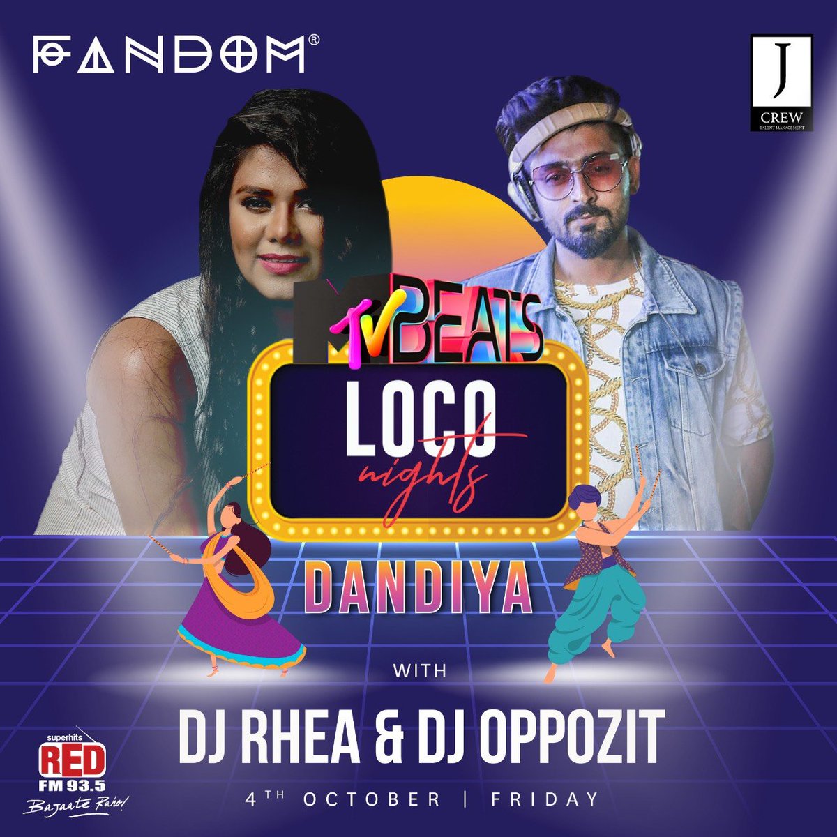 MTVBeats's tweet photo. The biggest and baddest Bollywood night in Bangalore, Loco Nights with #MTVBeats is back on 4th October with double the trouble. #DJRhea & #DJOppozit are taking the decks for this very special Dandiya edition, only at Fandom At Gillys Redefined, Koramangala.
#LocoNights #Fandom https://t.co/KrGBhh7LQ4
