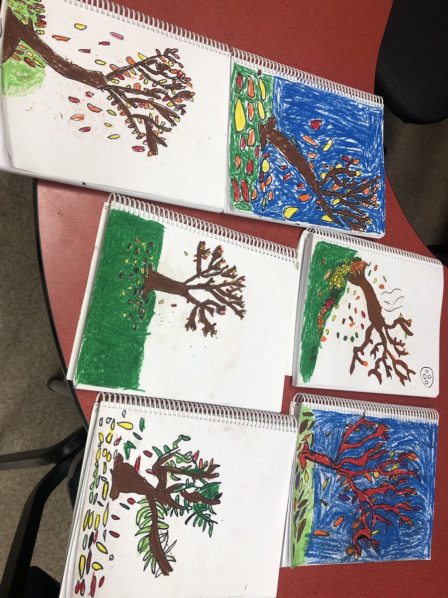 BantingBest12's tweet photo. Some of our fall trees.  Practising guided drawing and using oil pastels. https://t.co/5nzQdM0ICb