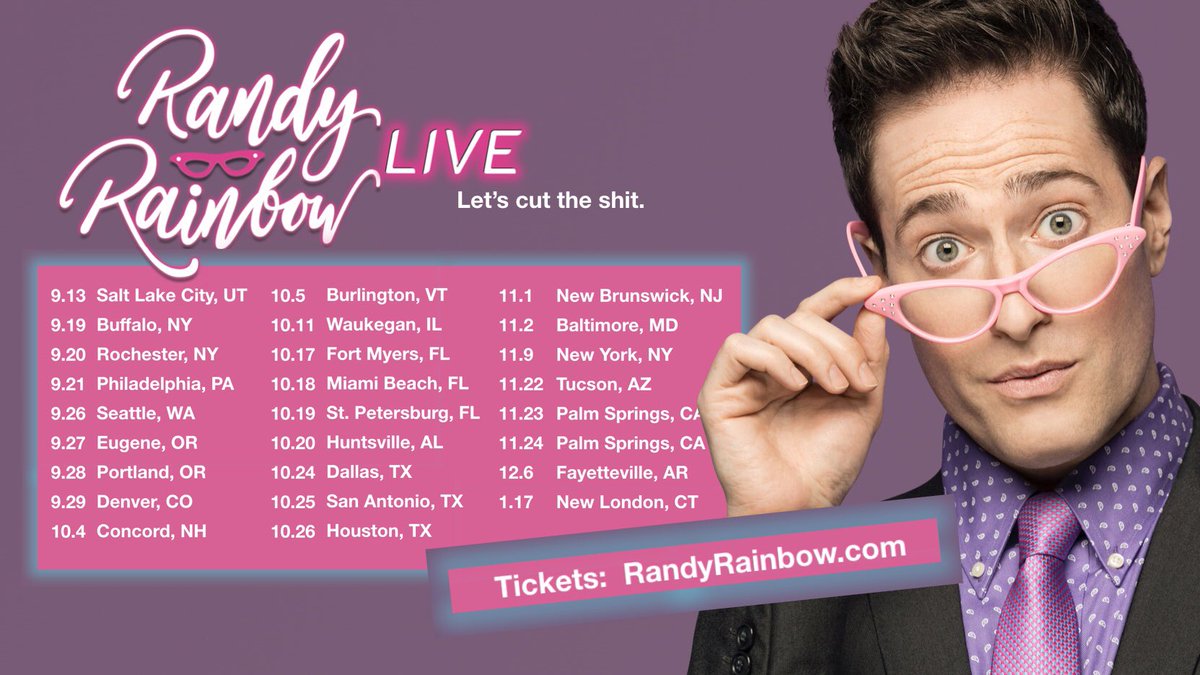 RandyRainbow's tweet image. Hey, pumpkins. I’ve been busy finishing an album and cookin’ up some new videos for y’all. Can’t wait to share! Meanwhile, I’m also on the road with my live show and headed to a town near you! Make sure you’ve got your tickets! 💖💖💖

Tickets: RandyRainbow.com/tour