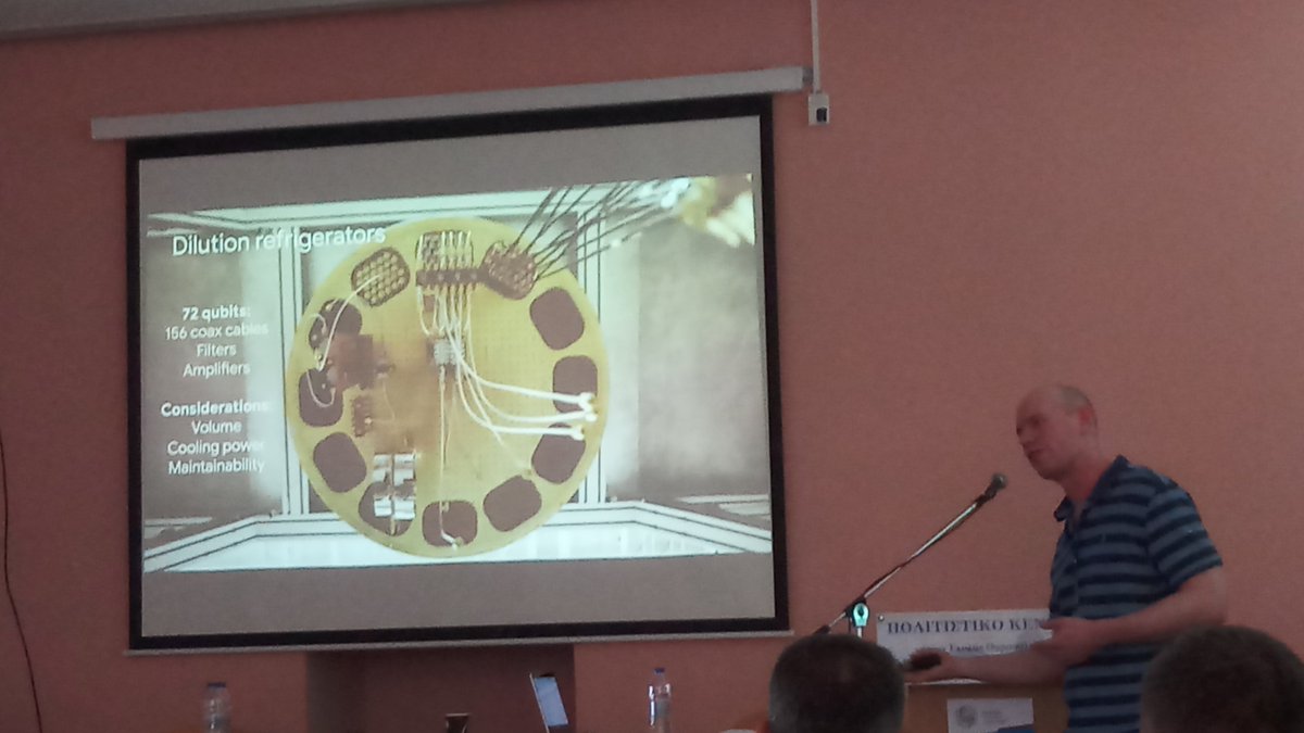 dgangelakis's tweet image. #HPM2019 at #Naxos, #Greece! Great conference, great crowd, great place!  Kevin Satzinger from Google Quantum AI on the podium now! #quantum_computing