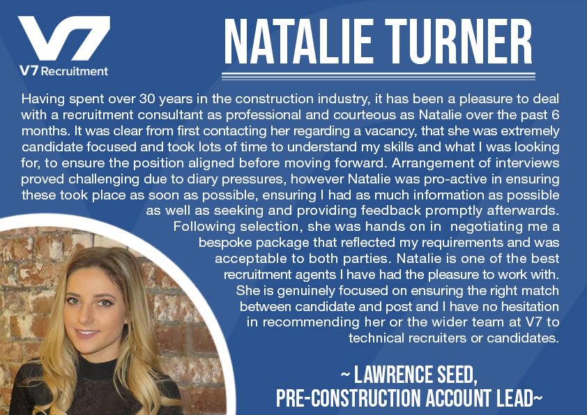 V7Recruitment's tweet photo. A huge congratulations to Natalie for getting a great testimonial from one of her candidates!

It's another reminder that hard work really does pay off! 👌

#hardworkpaysoff #congratulations #testimonial https://t.co/1YjoDkDeES