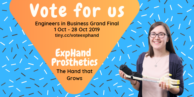 ExpHandUK's tweet photo. We made it to the Engineers in Business Grand Final and now we need your help! 

Vote for us in the Peoples Choice Award to help us create prosthetics that change children's lives.

https://t.co/HLvuSbAyxA

#thehandthatgrows #prosthetics #voteforus #enterprise #womeninstem #eibf https://t.co/u4A68nwDs6