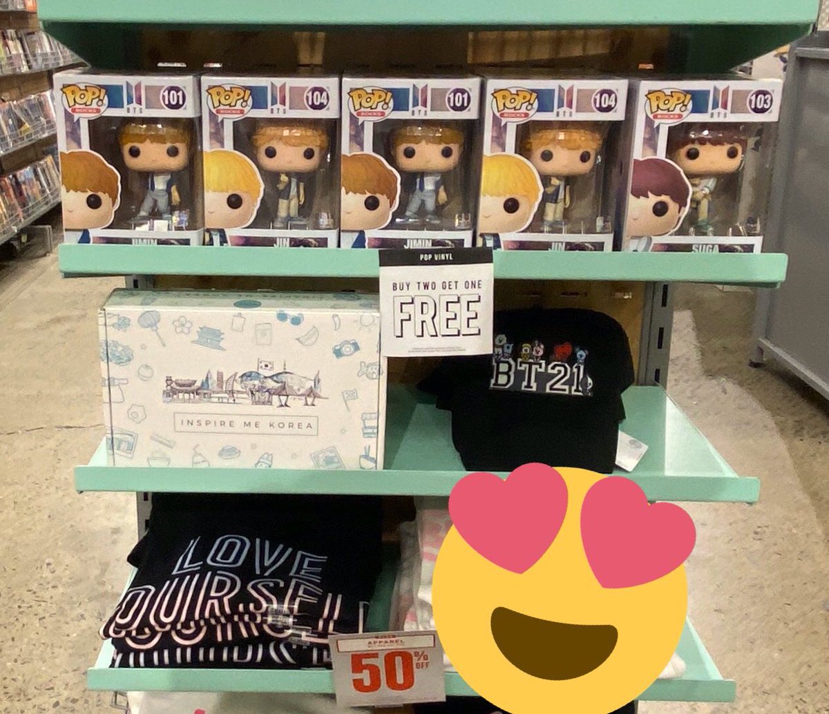 BTSx50States's tweet photo. Spotted these @BTS_twt Funko pops at my local @officialfye so clearly had to get them all as gifts! I mean, they’re buy two get one free!! How can you resist?? #WhatIsSelfControl https://t.co/XwusH5OIi2