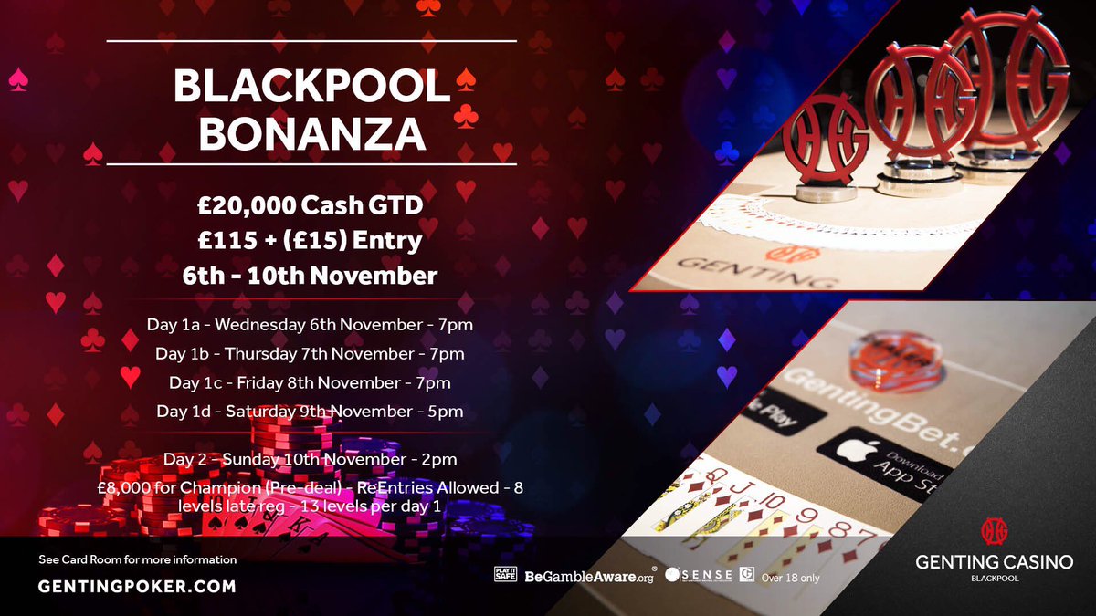 BPLCardroom's tweet photo. BLACKPOOL BONANZA 2019            £20,000 GTD {6th to 10th Nov} https://t.co/yaFaCkm5Fq