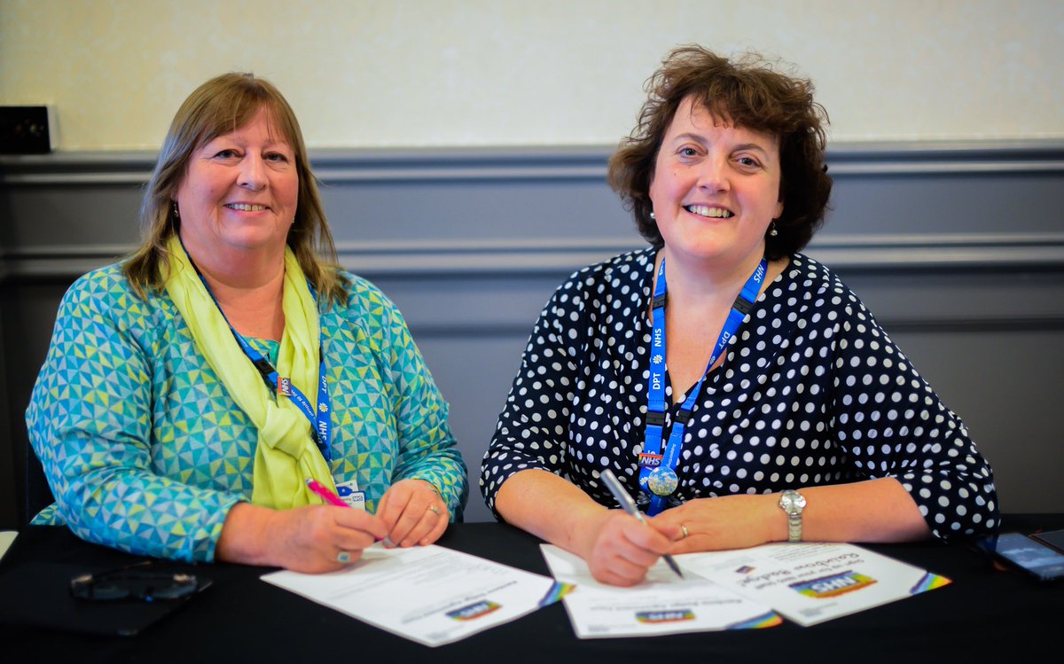 Melanie Walker @DPT_ChiefExec and Chair Julie Dent were proud to sign the pledge today for LGBTI+ inclusivity. The <a href="/RainbowNHSBadge/">NHS Rainbow Badge</a> sends a strong message that you can talk and get the support needed without fear of judgment or discrimination, about sexuality or gender identity.