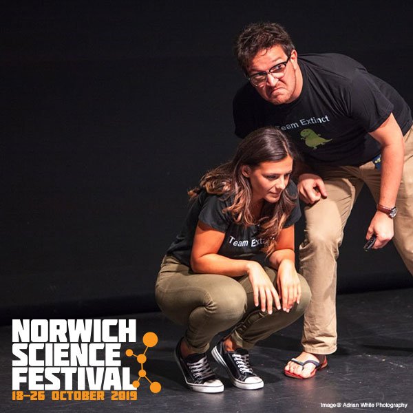 NorwichSciFest's tweet photo. Are you team ‘extant’ or team ‘extinct’? Team ‘living’ or team ‘dead’? Would a rhino win a fight with a T. rex? 🦏🦖Which was the weirdest animal ever? Join our patrons @Ben_garrod & @LizzieRDaly for some Animal Top Trumps! https://t.co/l4OFchxJSg https://t.co/9Du0saZQ11
