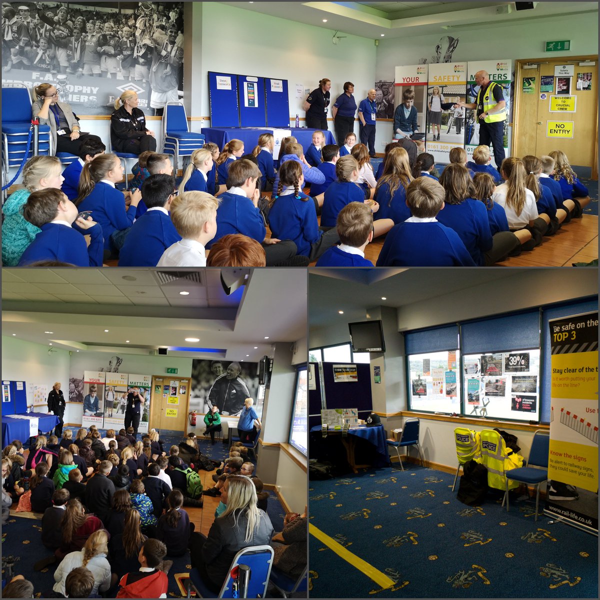BTPCheshire's tweet photo. Its day 4 of #CrucialCrew19 Macclesfield, over 130 more yr6s given safety messages today alongside @cheshirepolice @CheshireSSYP @CanalRiverTrust @NHSEngland @childsafemedia @CollaborateDigi
#StandBehindTheYellowLine
#StopLookListenLive at Level Crossings 🛑👀👂♥️ @RailSafetyWeek https://t.co/CKjBafGmh9