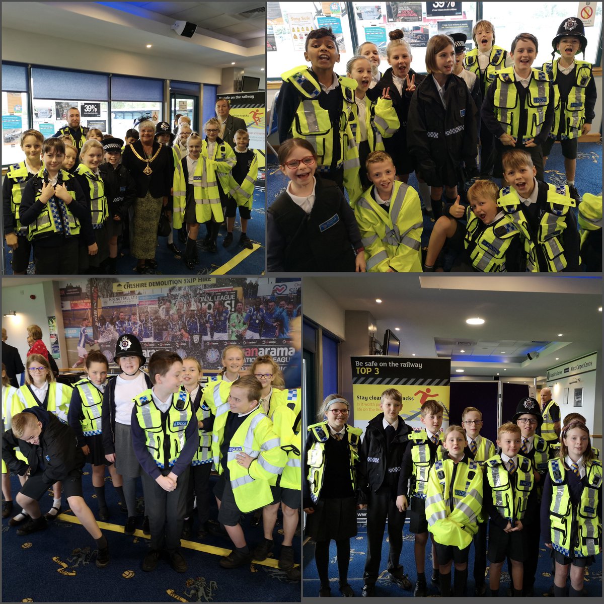 BTPCheshire's tweet photo. Its day 4 of #CrucialCrew19 Macclesfield, over 130 more yr6s given safety messages today alongside @cheshirepolice @CheshireSSYP @CanalRiverTrust @NHSEngland @childsafemedia @CollaborateDigi
#StandBehindTheYellowLine
#StopLookListenLive at Level Crossings 🛑👀👂♥️ @RailSafetyWeek https://t.co/CKjBafGmh9