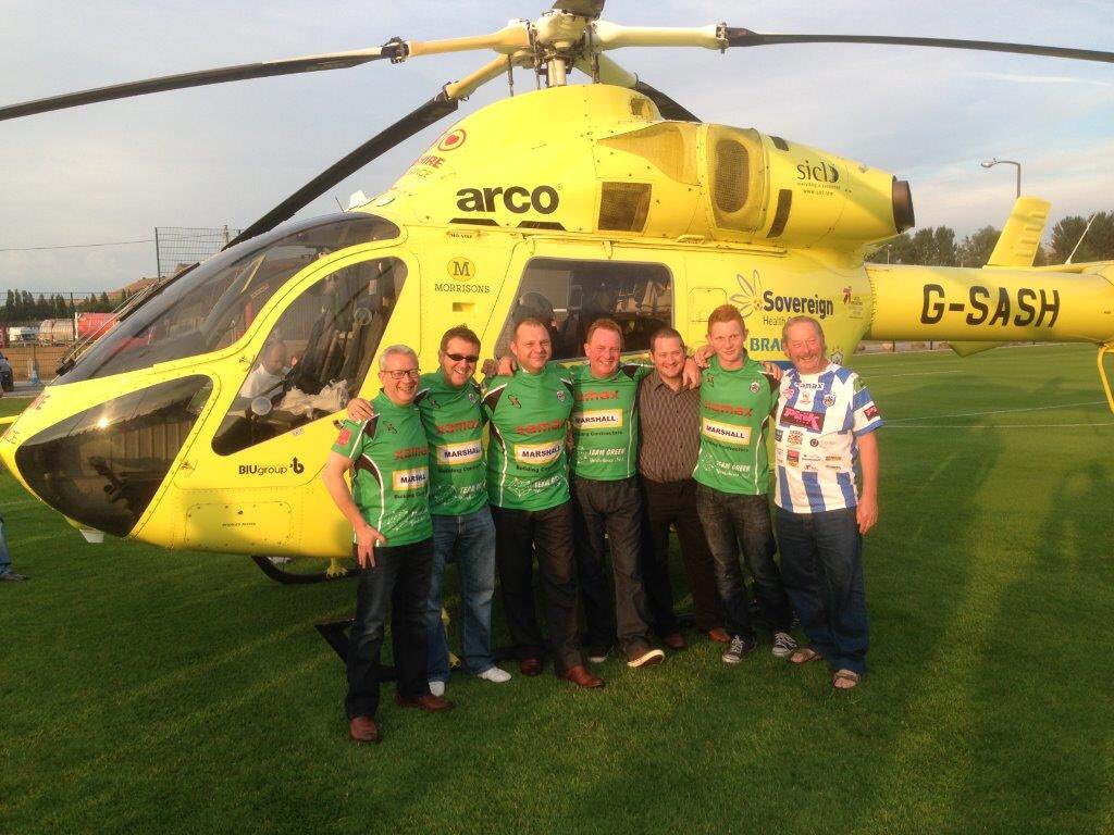 SBRIGHTON63's tweet photo. One of my favourite facts for #P4P is that if the @YorkshireAirAmb picks you up in Huddersfield @htafc #kiu cyclists have paid for it - something I’m really proud of. Here’s a photo including Paul Gowland & @jonathanwilky in 2013 after #P4P4 Tour of Yorkshire #kiu2million https://t.co/DpCO0aYW2h