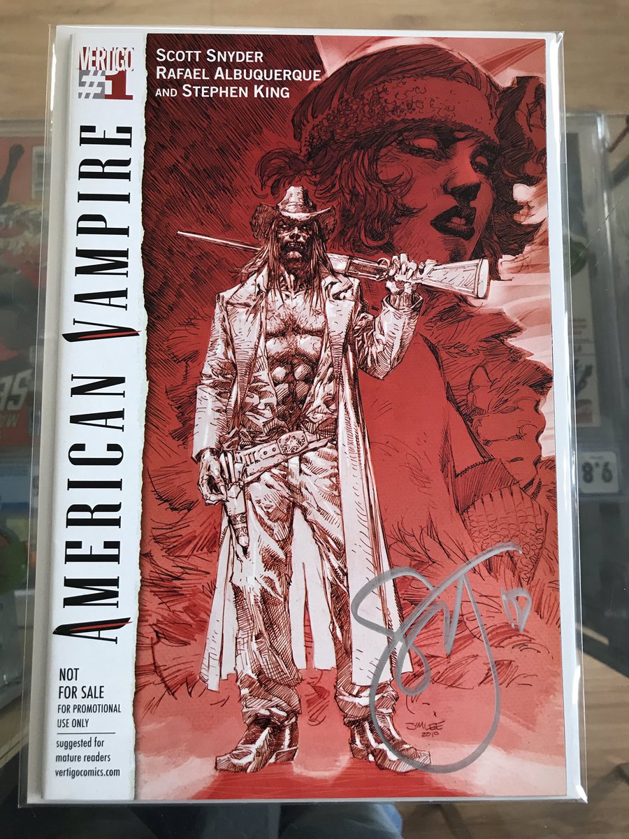 CanadaComicBin's tweet photo. The October Giveaway! American Vampire 1 Jim Lee Promo Variant Signed by Scott Snyder! With a Stephen King back up story!
Every order at https://t.co/vF6REt2Qnv gets an entry.
#theccb #onlinecomicshop #americanvampire #scottsnyder #raphaelalbuquerque #stephenking #jimlee #comics https://t.co/KqOazPcHX8