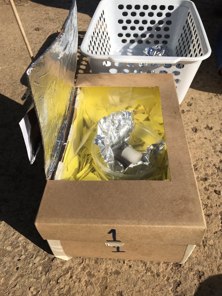 AliArnspiger's tweet photo. Last group of 5th graders cooking in their solar ovens! We are thankful the heat stuck around! 💚 @EiE_org #greenengineering #eie #solarovens #egineeringiselementary https://t.co/hbpsa3jjUl