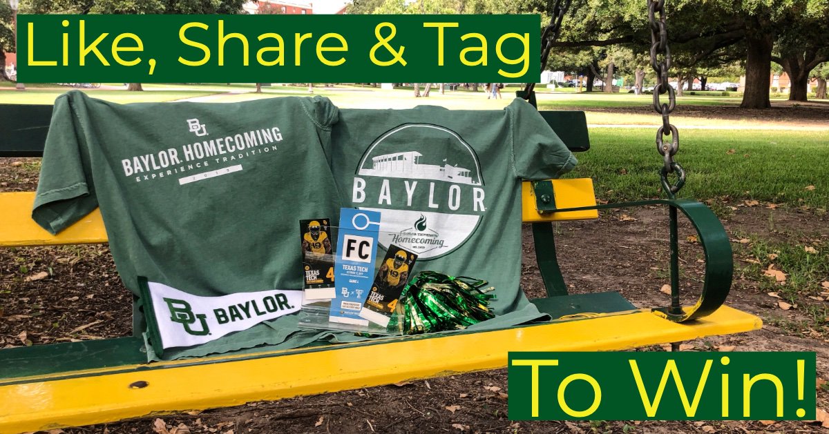 BaylorBookstore's tweet photo. We saved you a seat! Like, rt, &amp; @ Baylor Bookstore for your chance to win the Homecoming Prize Pack: 2 Homecoming Parade Grandstand tickets, 2 Homecoming Football Game tickets, 1 parking pass, and 2 Homecoming t-shirts! Winner announced 10/11/19! #SicEm #Homecoming2019 💚🐻💛 https://t.co/nbF9dcPZke