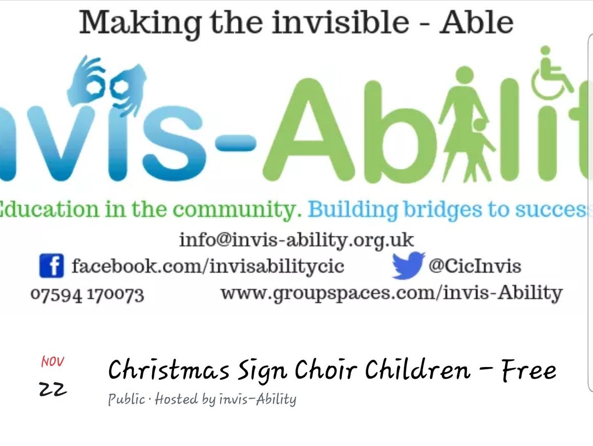invisAbilityCIC's tweet photo. Christmas Sign choir children's, all abilities  stevenage free start up sessions,  starting 22/11/19 @ 1600hrs  #BSL #Free #NoExperienceNeeded #AllAbilities  #invisAbilityCIC #StNicksCllrs #StNicksCommunityCentre #Stevenage #BuildingBridgesToSuccess #MakingTheInvisibleAble https://t.co/b26ghthl0P
