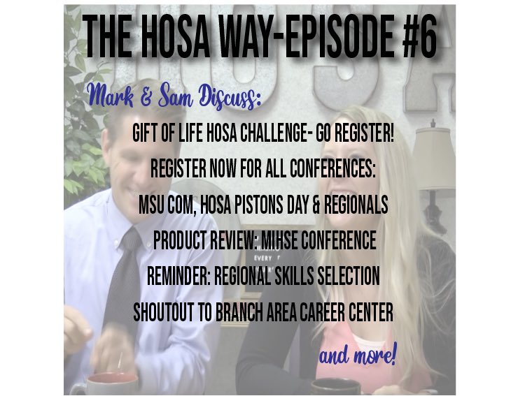 In this week’s episode, we talk about all of the conferences you should be registering for, as well at the Gift of Life HOSA Challenge. It’s short and sweet...and will hopefully make you laugh. ✅ Episode: m.youtube.com/watch?v=rc1GxS…
✅ HOSA Synapse: eepurl.com/gFd7g9