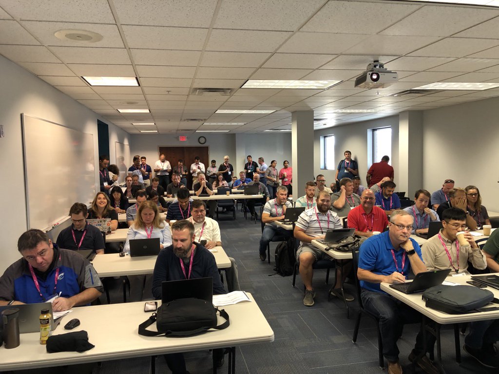 SqlrUs's tweet photo. Gearing up to speak at the first session of the day at @DogFoodCon! #firstspeaker #fullhouse https://t.co/CuQvF6uYzO