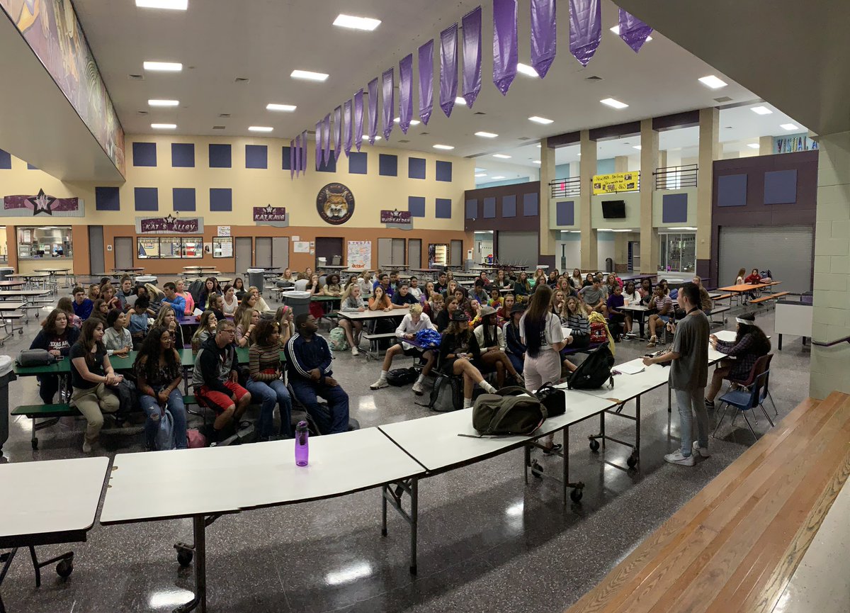 Students leading our StuCo meeting today. These kids are working hard! 💜💜💜