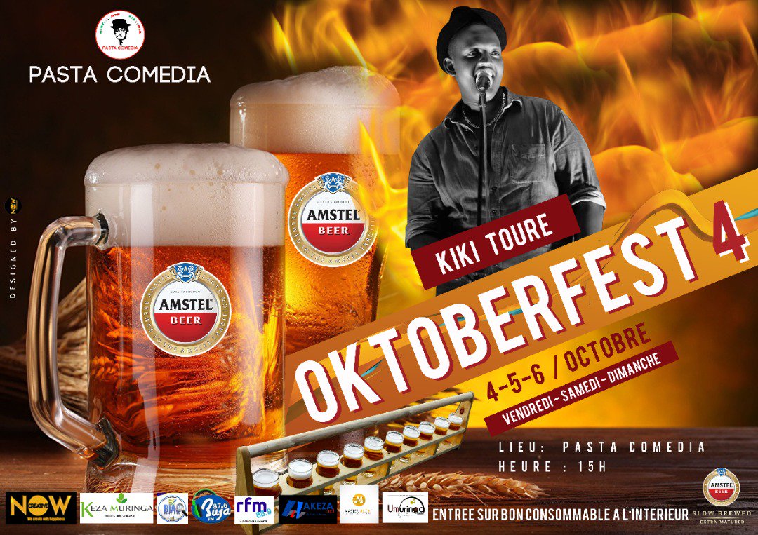 UmuringaMag's tweet photo. La fête de la bière #Oktoberfest2019 sera célébrée comme il se doit ce weekend à #Bujumbura. De la bonne ambiance musicale avec l'artiste Kiki Touré et le groupe #TAC, les comédiens #Kigingi et #IsmaëlGasore seront sur place pour vous faire rire. Du 04 au 06 Oct au #PastaComedia https://t.co/xnKBFS8DLI