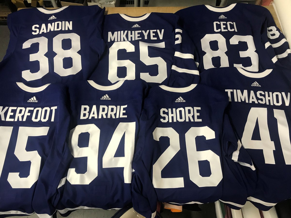 SportsLettering's tweet image. Congratulations to these guys getting a W in their Blue &amp;amp; White debut! It is Leafs tradition for players to keep their jersey from their first game.