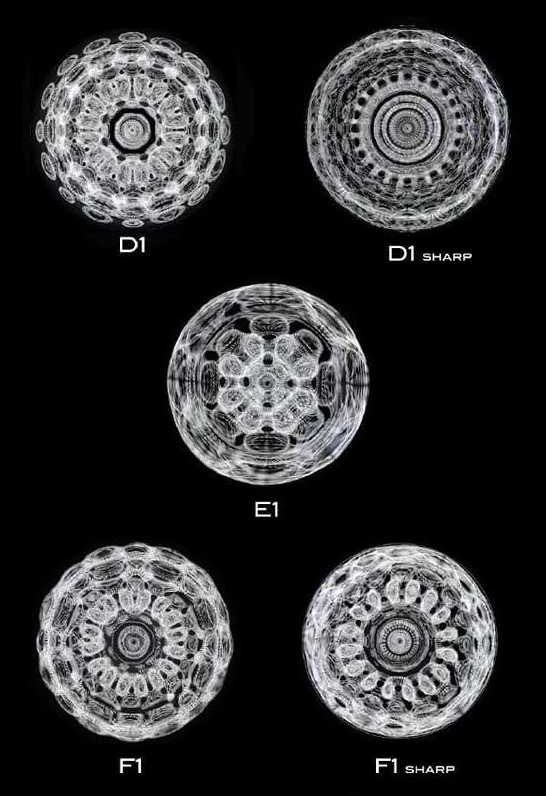 UtterlyInterest's tweet image. Photographs of musical notes based on the shape their vibrations make in a bowl of water.