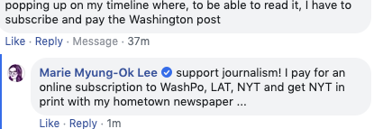 MarieMyungOkLee's tweet photo. People will pay $ for whatever consumables (toy trains! Botox! Delivery of stuff, whatever) but get cranky paying even nominal amounts for journalism -- https://t.co/dTrhMNiY4X