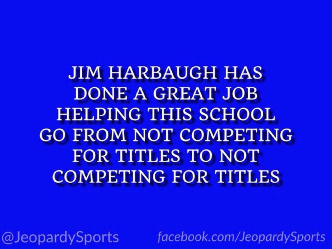 JeopardySports's tweet photo. “What is: the University of Michigan?”
#JeopardySports #MICHvsWISC https://t.co/0g0oStGWDY