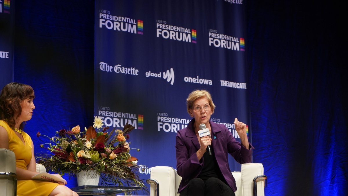 Elizabeth Warren speaks at GLAAD's LGBTQ+ presidential forum.