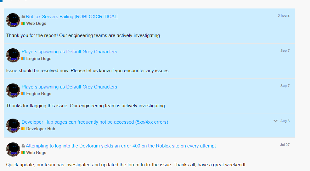 1 Roblox Updater On Twitter Confirmed By Staff Roblox Servers Down For A Week Robloxdown - roblox servers failing robloxcritical website bugs roblox developer forum