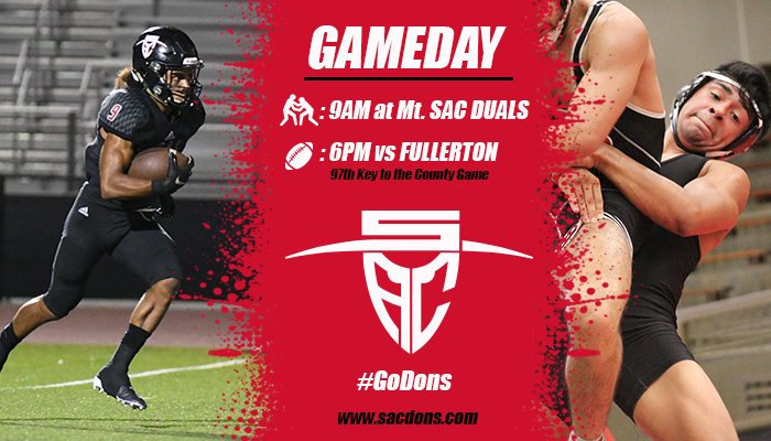 SACDons: Wrestling began the 2019 season this morning with the Mt.SAC Duals and football kicks off tonight at 6PM against Fullerton in the 97th Key to the County Game.

#GoDons