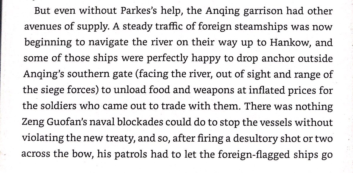 Taiping held Anqing resisted Qing siege easily with aid of foreign riverboat resupply. When British ended protection of the ships, naval resupply ended and the city starved.