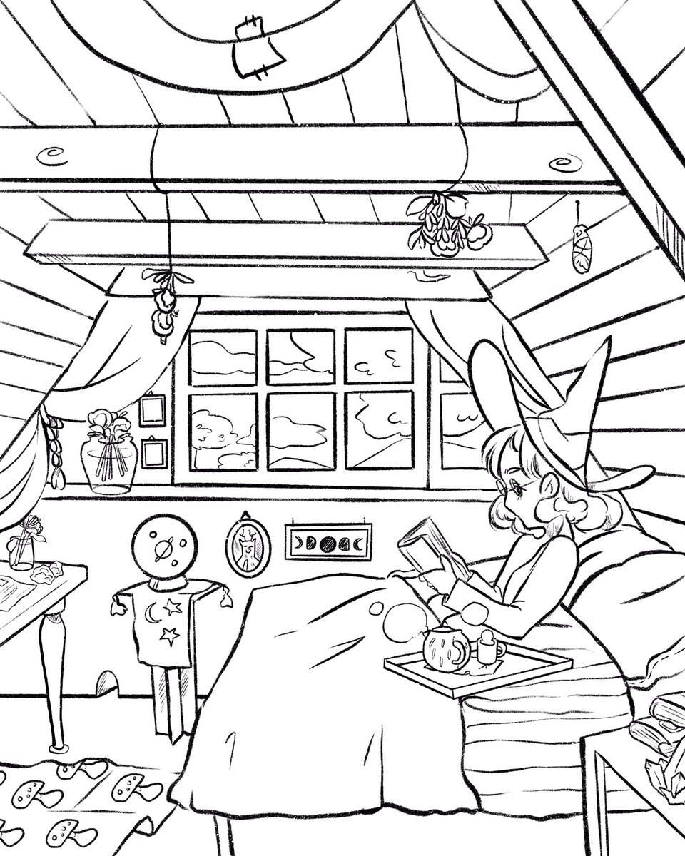 kassiopeeia's tweet photo. [COMMISSIONS OPEN]

You ask, I deliver 😤 no worries, this piggy is loved beyond words, it’s gonna jump on the bed and they’ll cuddle like crazy 💖👌 

How would your favorite room look like? 🌿✨

#witchyart #illustrationart #draw🎨 #createscenery #concept_art #cuteart https://t.co/vWZtsj8Qrb
